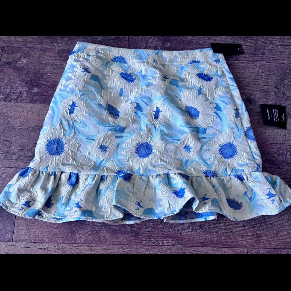 Lulu's White and Blue Ruffled Mini Pencil Skirt